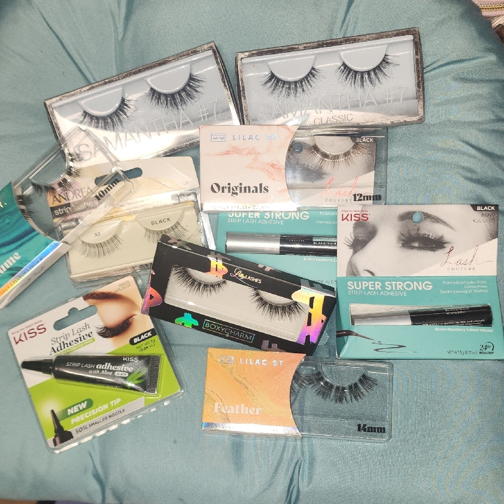 Assorted Black False Eyelash Set with Adhesive - Mixed Styles